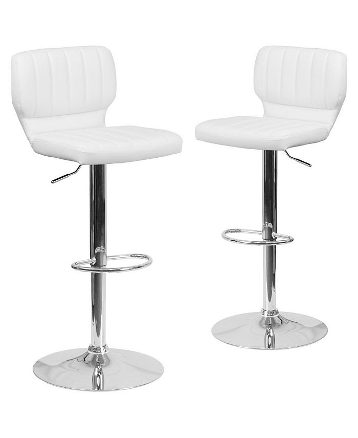 MERRICK LANE Set Of Two Swivel Bar Stools With Vertical Stitched Back And Adjustable Chrome Base With Footrest