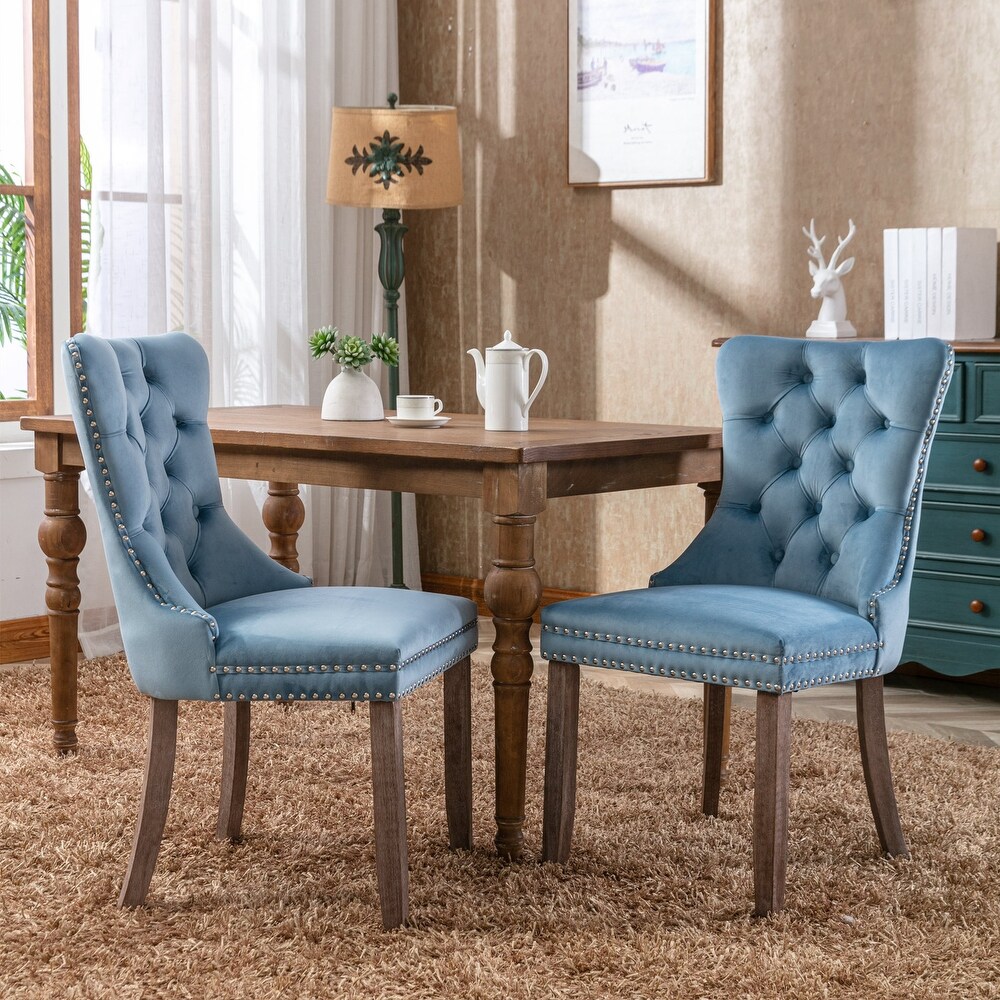 Set of 2 Modern High End Tufted Solid Wood Upholstered Dining Chair with Nailhead Trim