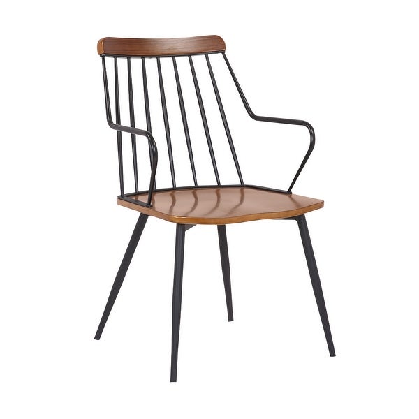 26 Inches Wooden Dining Chair with Windsor Back， Brown and Black