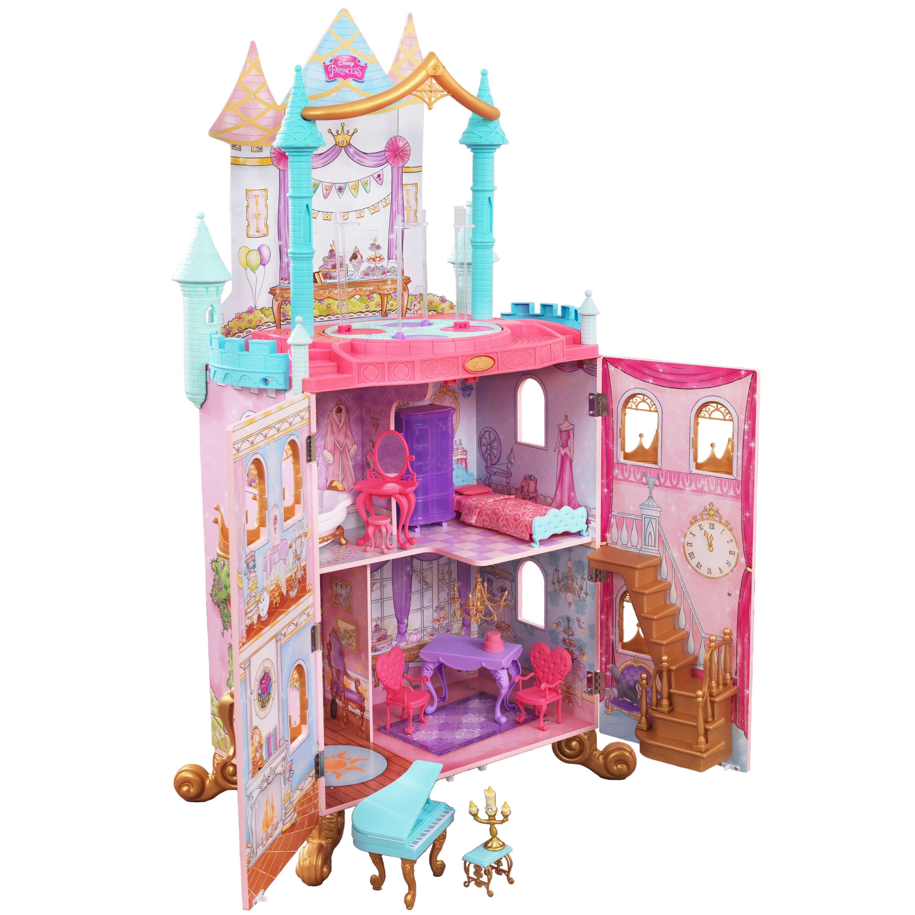 KidKraft Disney Princess Dance and Dream Wooden Dollhouse with Music and 20 Play Pieces