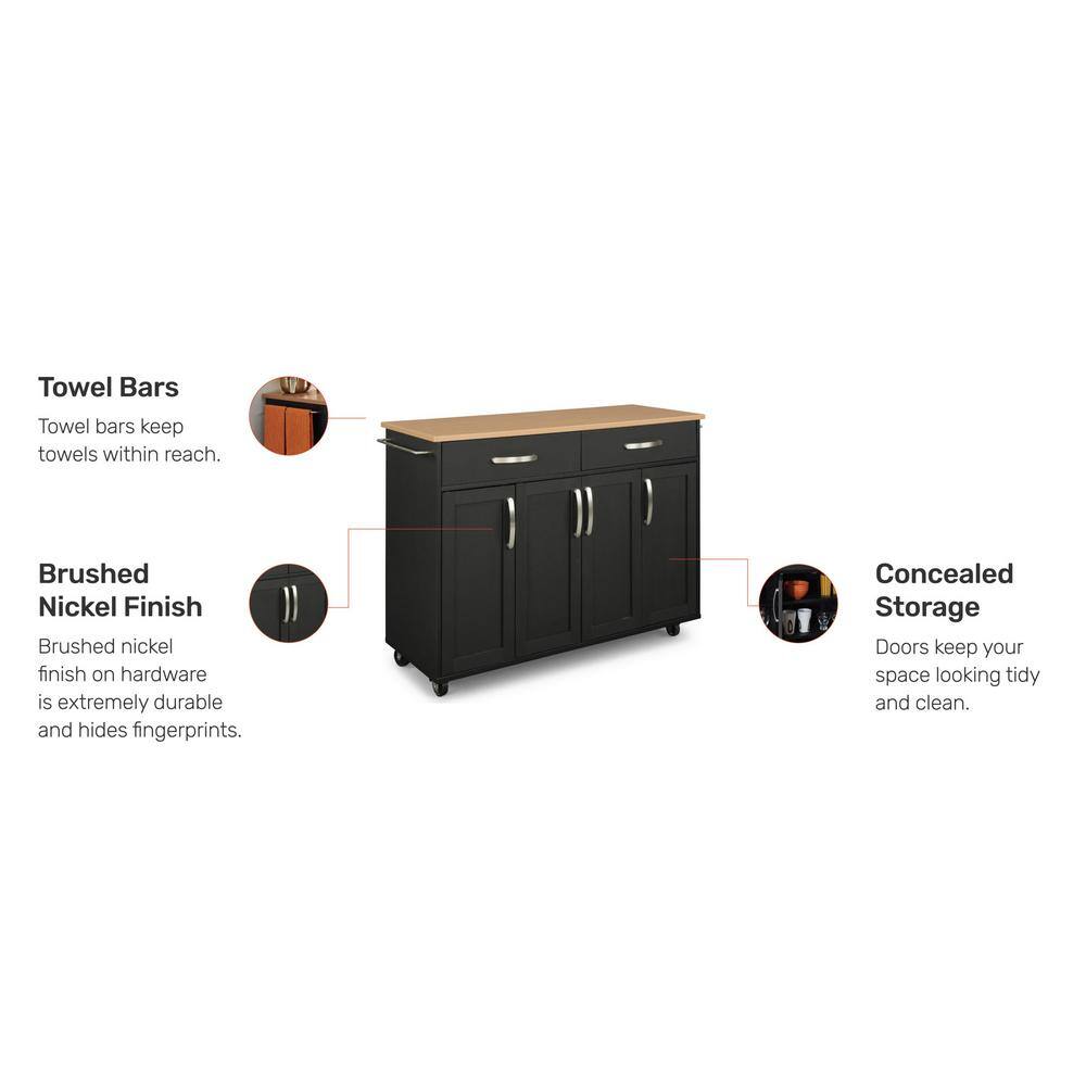 HOMESTYLES Brookshire Black Kitchen Cart with Natural Wood Top 4411-95