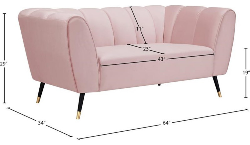 Pemberly Row Contemporary Velvet and Metal Loveseat in Soft Pink   Midcentury   Loveseats   by Homesquare  Houzz