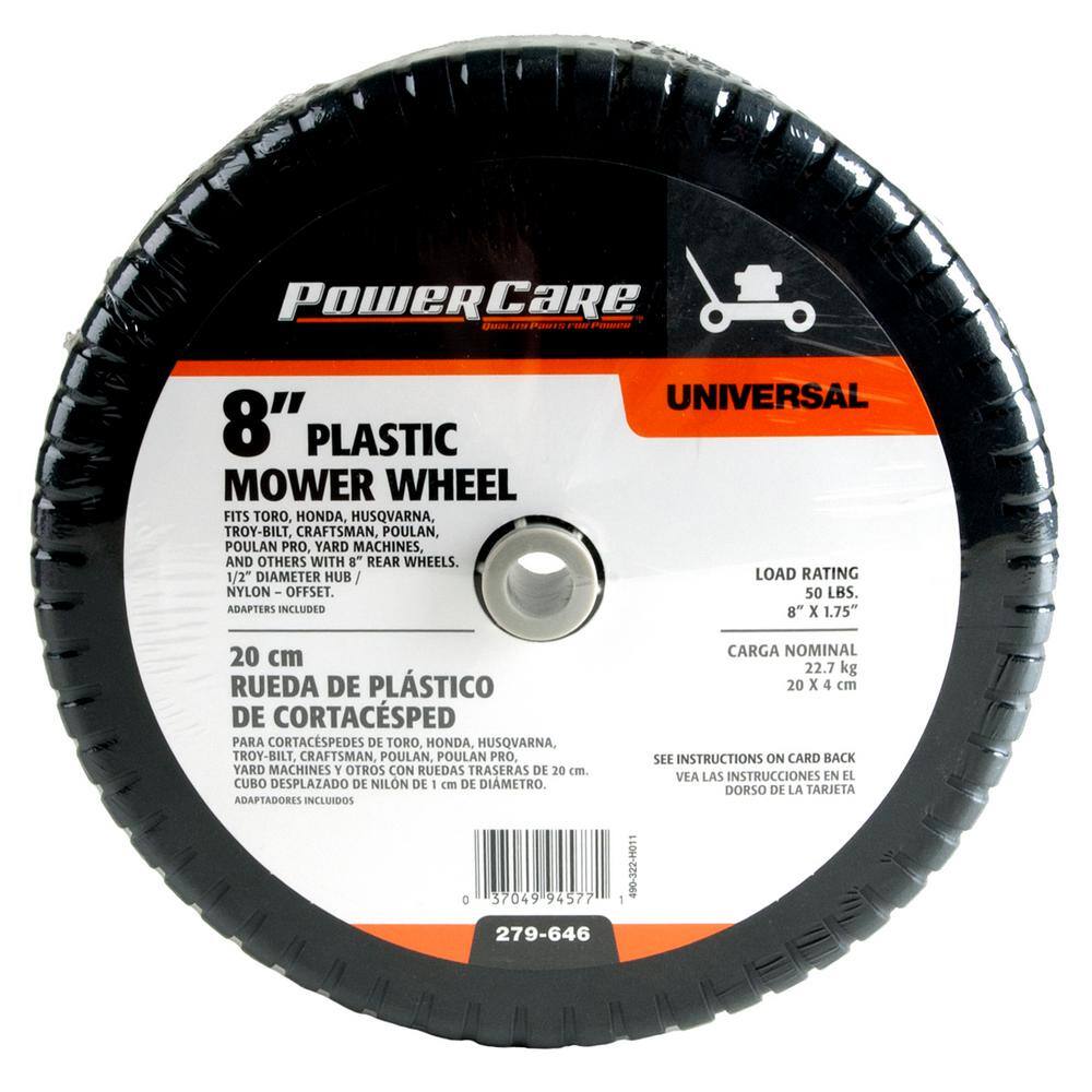 Powercare 8 in. x 1.75 in. Universal Plastic Wheel for Lawn Mowers 490-322-H011