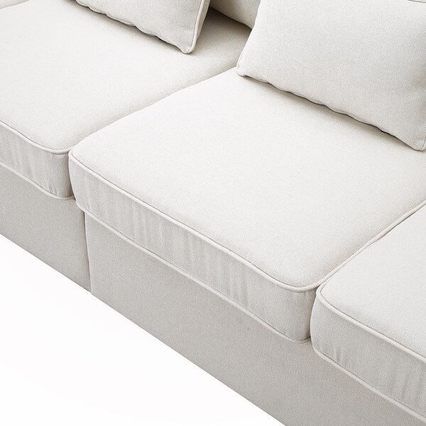 4-Seater Linen Fabric Sofa with Armrest Pockets and 4 Pillows