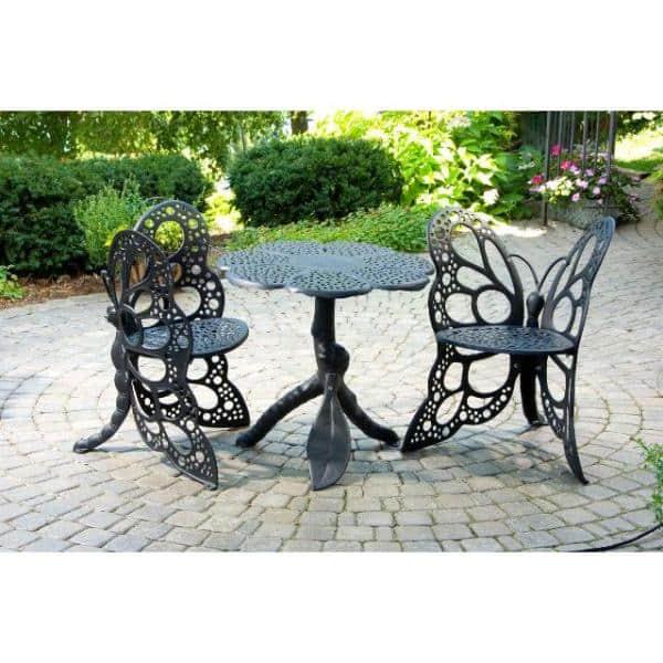 FlowerHouse Butterfly Black Cast Aluminum Outdoor Bistro Table