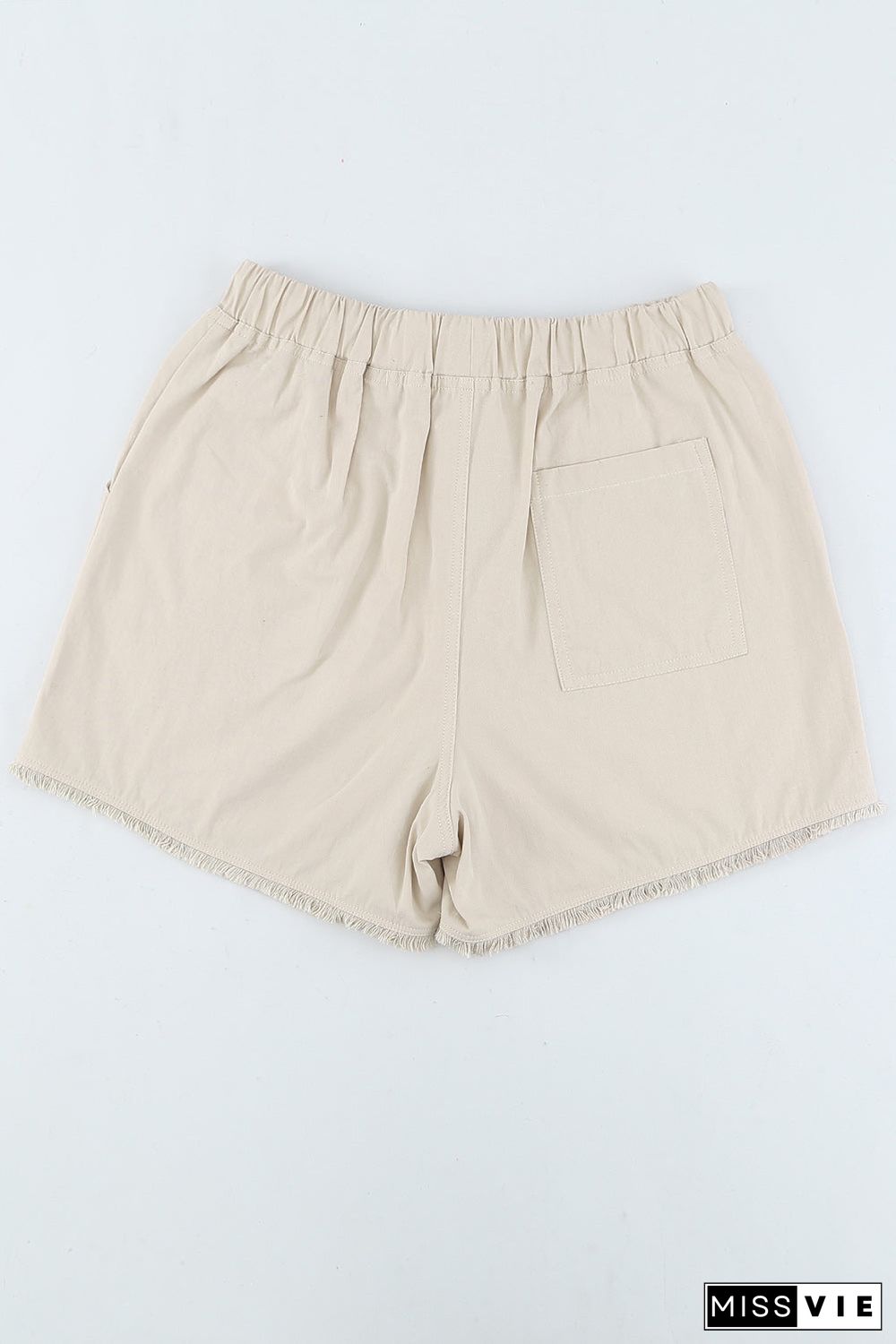 Solid Color Drawstring Frayed Hem Pocketed Shorts