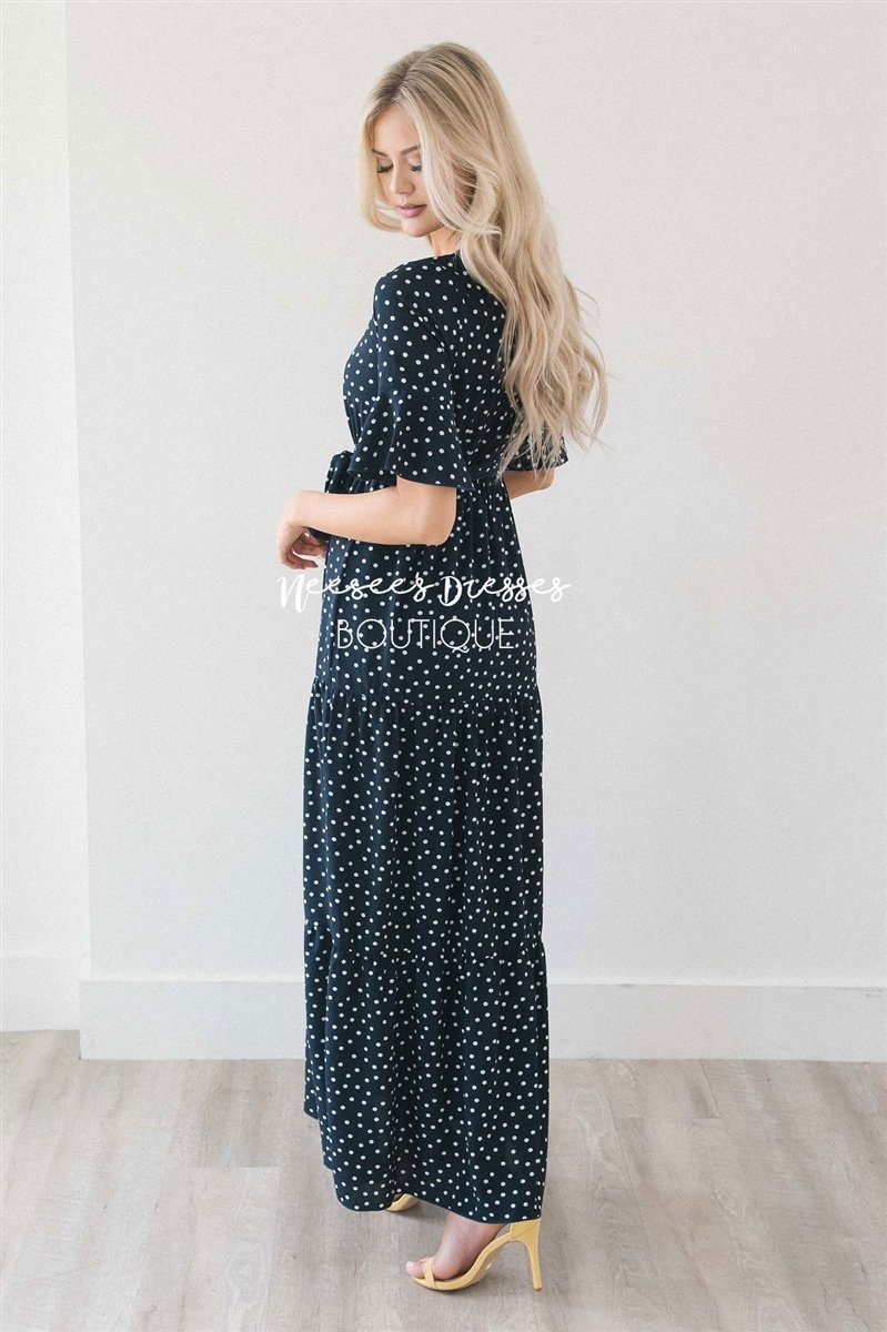 Polka Dot Flutter Sleeve Tiered Maxi Dress