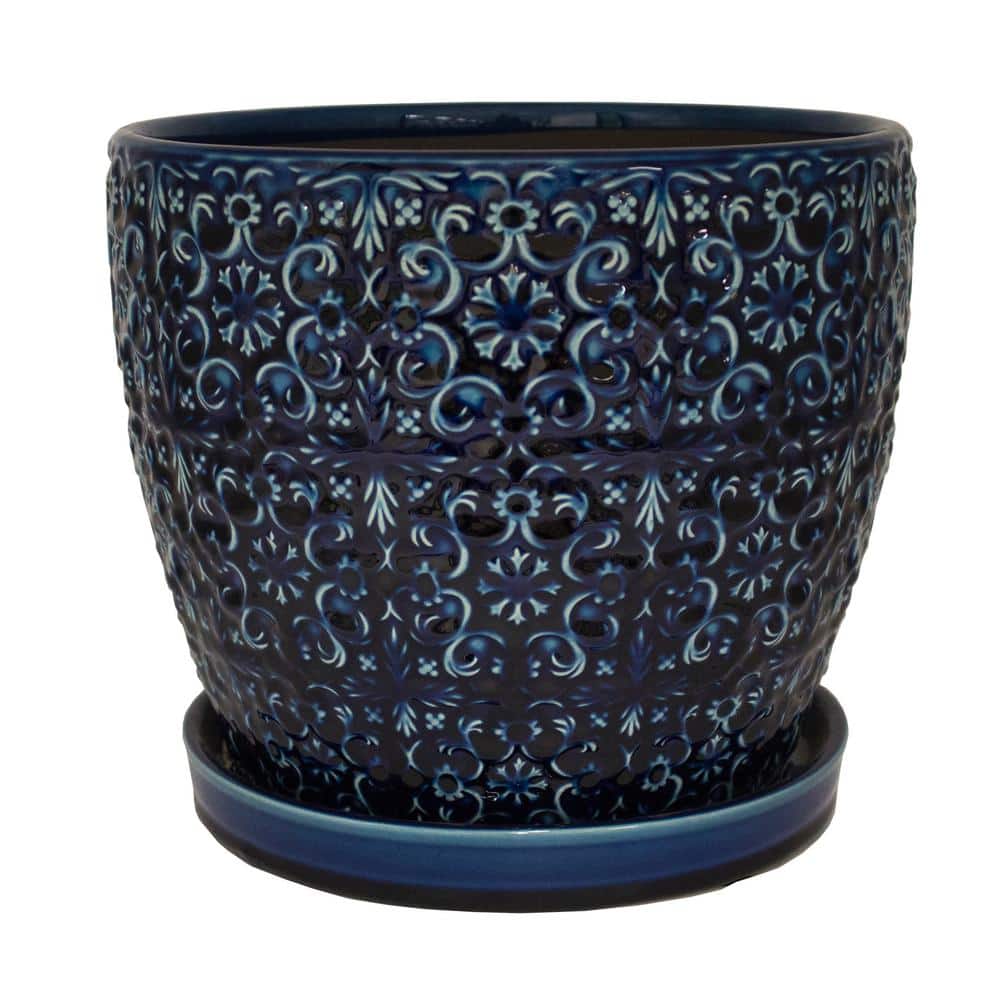 Trendspot 12 in. Dia Blue Mediterranean Bell Ceramic Planter Decorative Pots CR11403S-120A