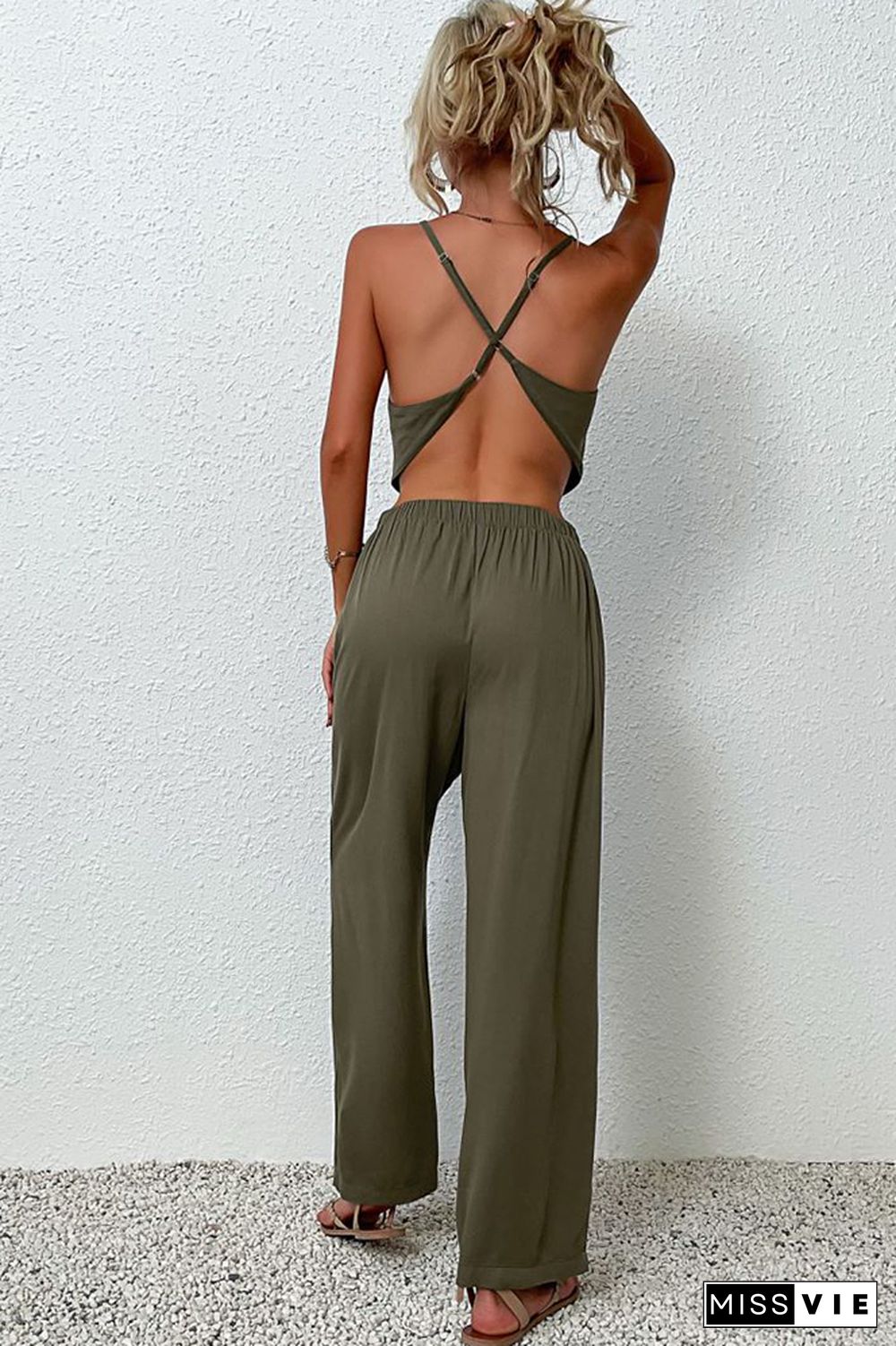 Crisscross Straps Backless Top And Pants Set