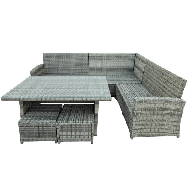 6pc Outdoor Set With Sectional amp Glass Table Gray Wellfor