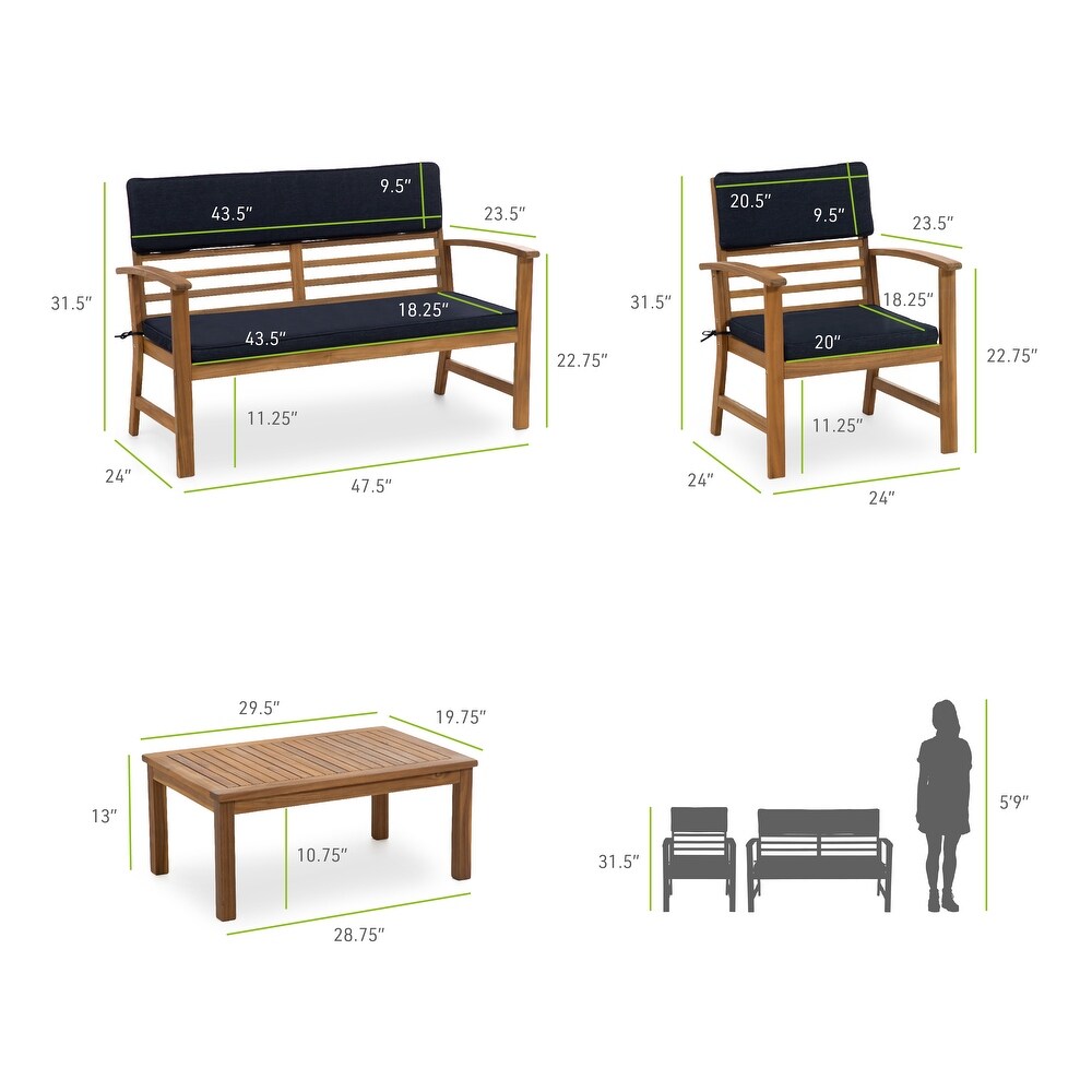 Hana 4 piece Acacia Patio Bench   Table Set with Cushions