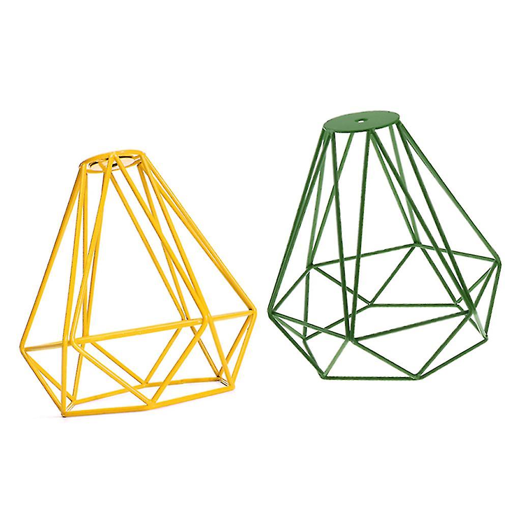 2pcs Modern Metal Diamond Loft Bar Cafe Pendant Ceiling Fixture Light Lamp Bulb Cage ( Green and Yellow )