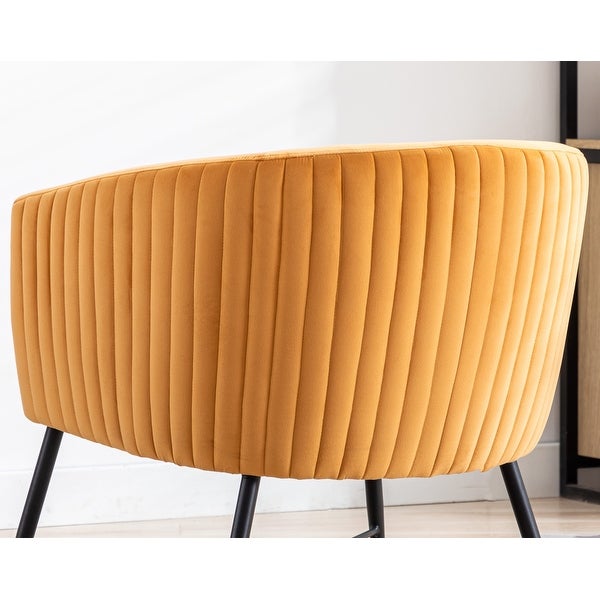 Luxurious Design 1pc Accent Chair Yellowish Orange Velvet Clean Line Design Fabric Upholstered Black Metal Legs Stylish