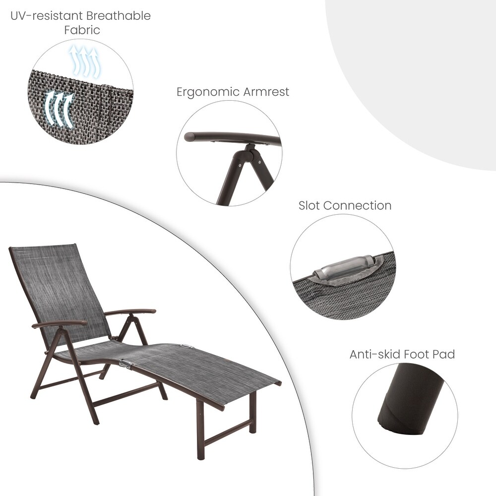 VredHom Outdoor Portable Folding Chaise Lounge Chair with Table (Set of 3)   70\