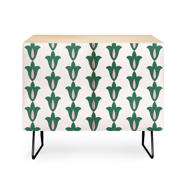 Maritza Lisa Retro Green Floral Pattern Credenza Deny Designs