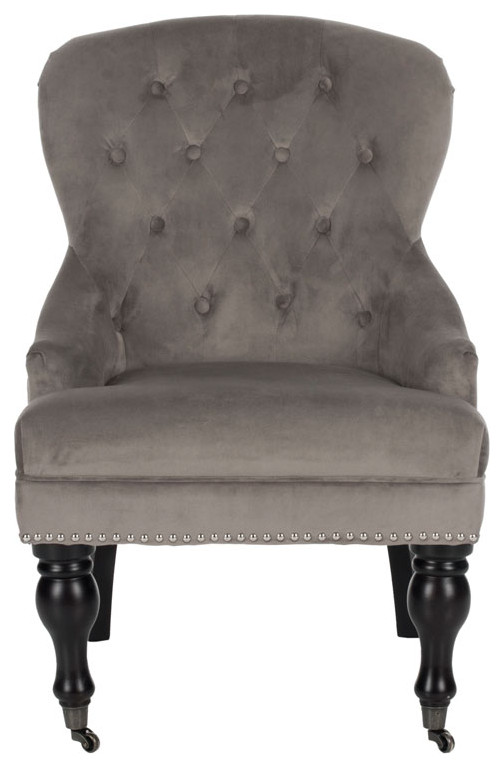 Lincoln Tufted Arm Chair With Silver Nail Heads Mushroom Taupe   Traditional   Armchairs And Accent Chairs   by Peachtree Fine Furniture  Houzz