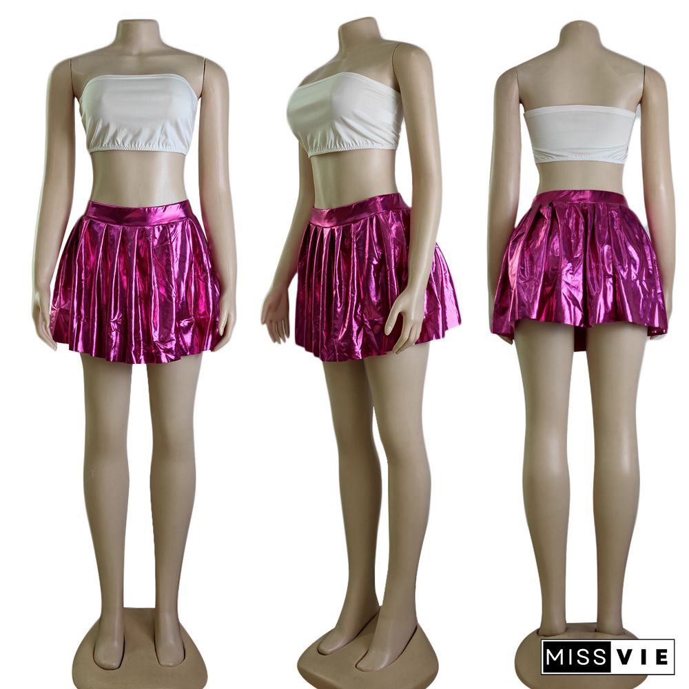 Summer Bright Color High Waist Pleated Mini Skirts