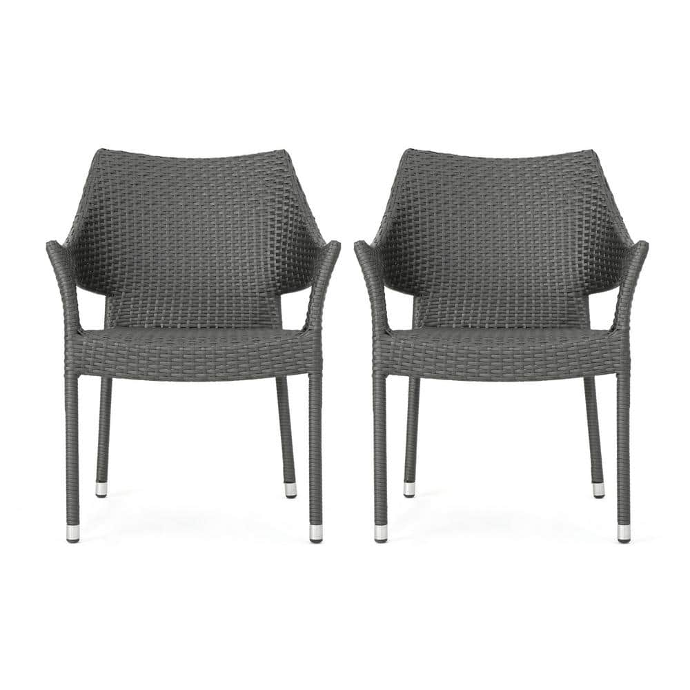 Noble House Cliff Grey Plastic Outdoor Dining Chair (Set of 2) 9394