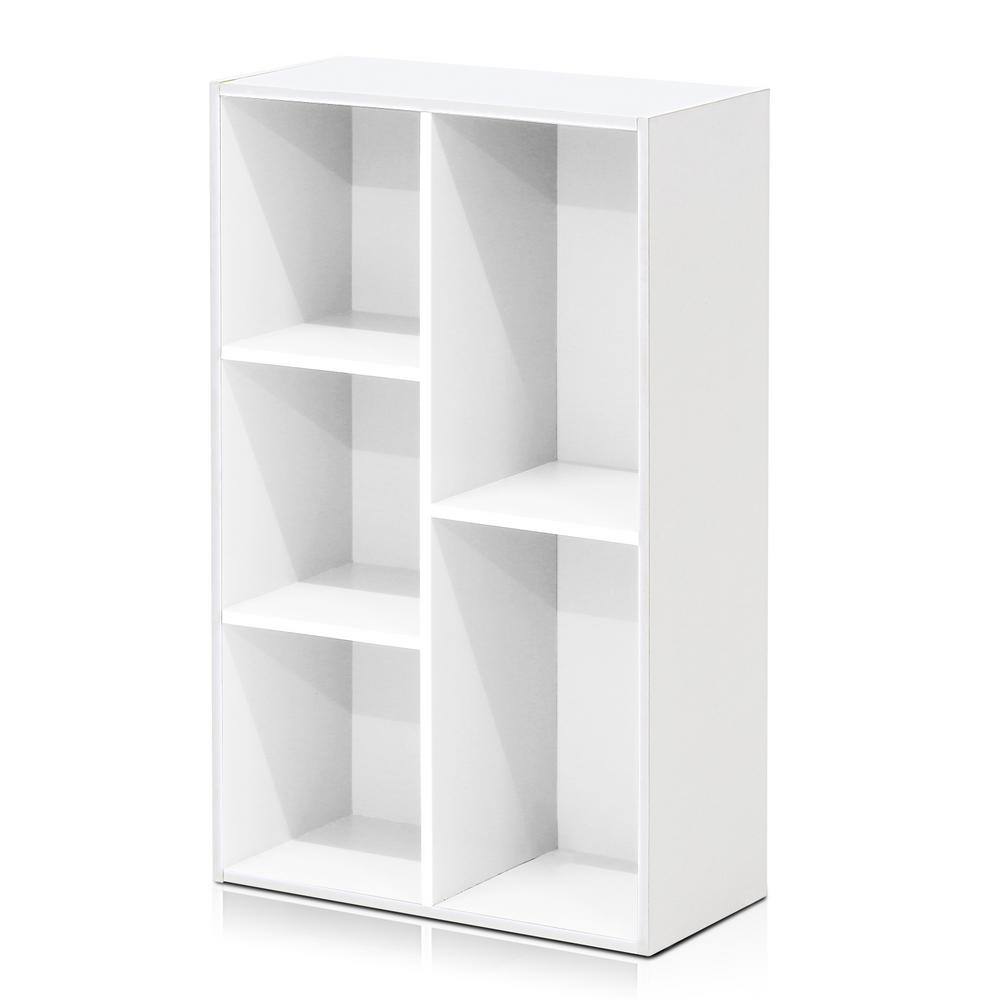 Furinno Tropika 31.5 in. White Faux Wood 5-shelf Standard Bookcase with Storage 11069WH