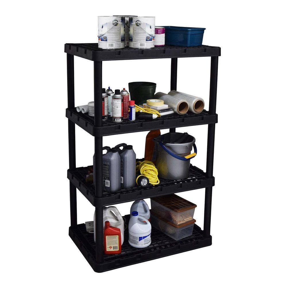 GRACIOUS LIVING Black 24 in. x 56.25 in. x 36 in. Knect-A-Shelf 3-Tier Plastic Light Duty Interlocking Storage Shelving Unit 91085-1C