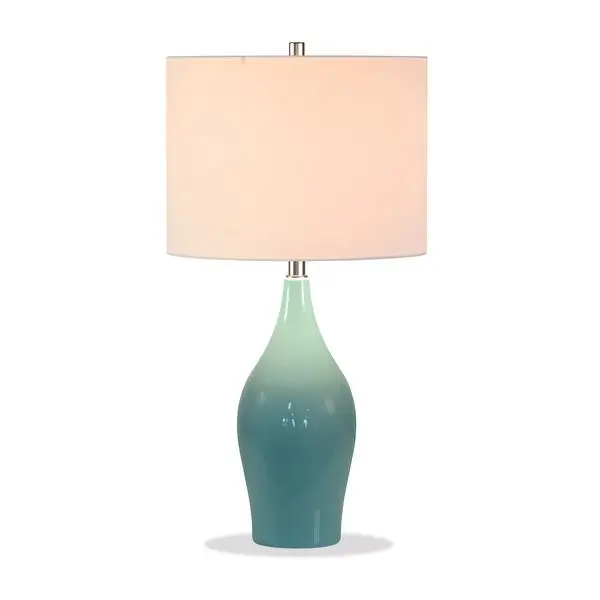 Niklas Ceramic Table Lamp in Teal Blue and Taupe with Linen Shade