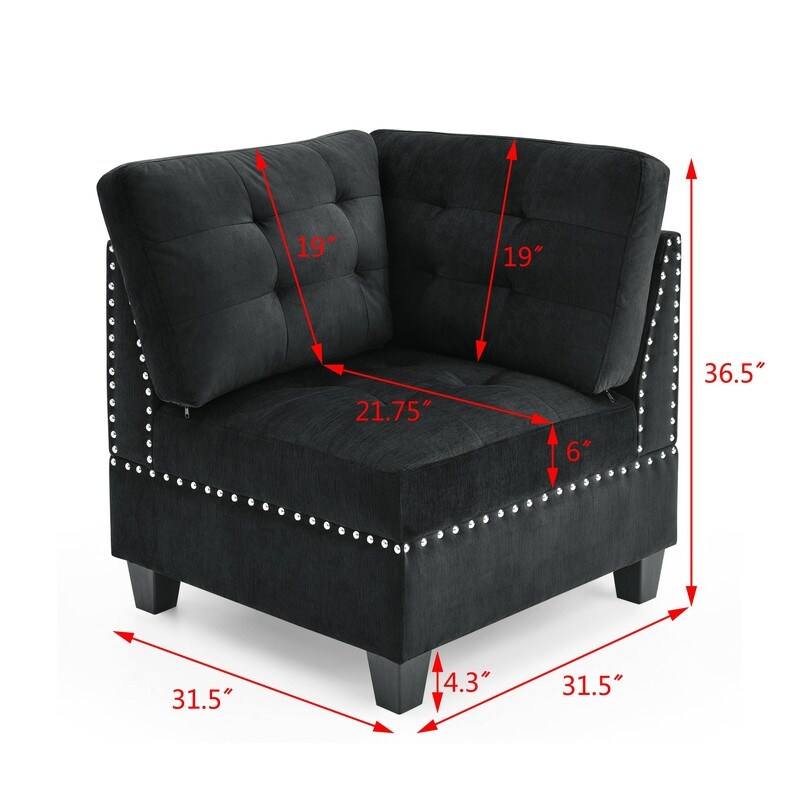 L Shape 7 Pieces Velvet Sectional Sofa DIY Combination  Includes Three Single Chair  Two Corner and Two Ottoman