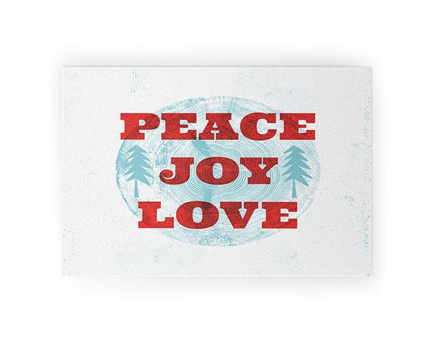 Heather Dutton Peace Joy Love Woodcut Welcome Mat Society6