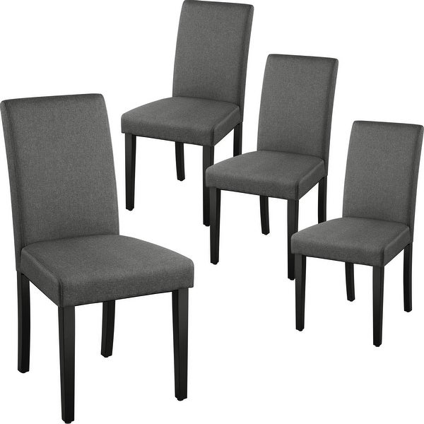 Dining Chair Modern Stylish Upholstered Kitchen Living Room Padded Chair with Solid Wood Legs Set of 4， Dark Grey - as picture