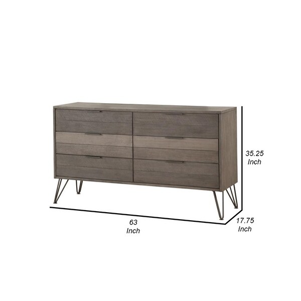 Contemporary Style Solid Wood Dresser with Metal Hairpin Legs， Grey - - 36799898