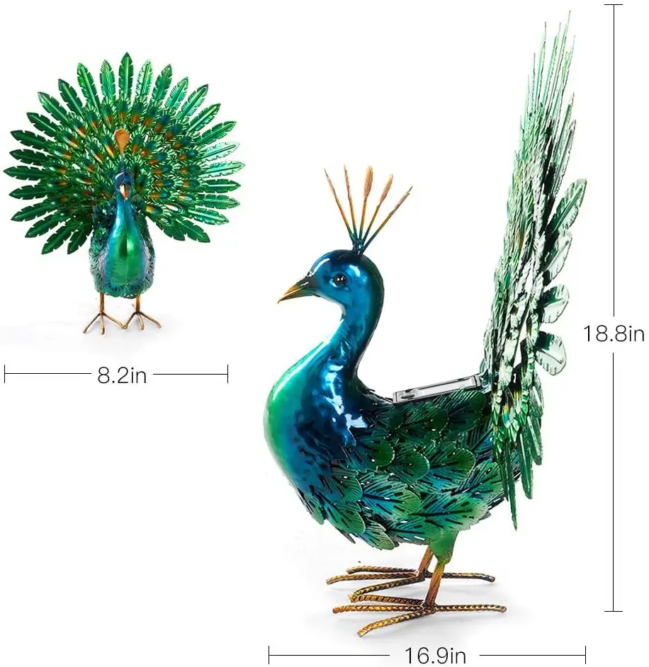 Wholesale Garden Decor Solar Animal Lights  Outdoor Metal  Peacock Statues Sculptures Garden Ornaments  Supplies Yard Lawn