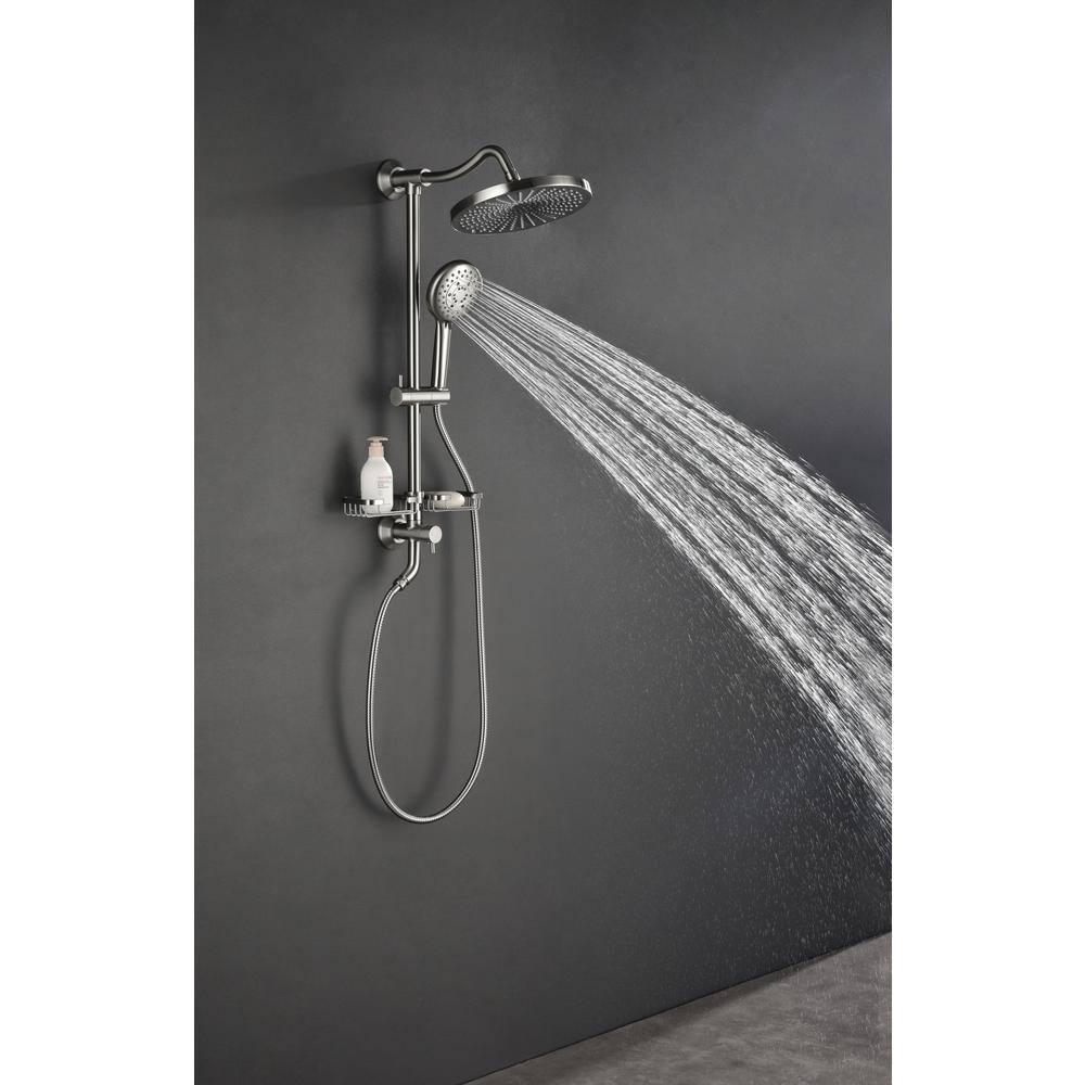 Lukvuzo 4-Spray Multifunction Deluxe Wall Shower System with Adjustable Slide Bar and Soap Dish in Brushed Nickel HSSA08FS003