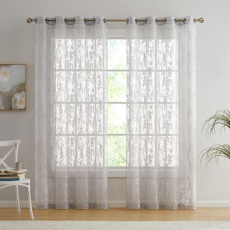 THD Crawford Modern Abstract Decorative Sheer Grommet Window Treatment Curtain Drapery Panels - Pair