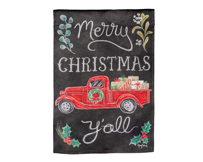 Evergreen Merry Christmas Yall Red Truck Garden Flag  - 14S10605