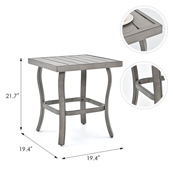 5Piece Aluminum Patio Conversation Set with End Table，Ottoman and Light Gray Cushions