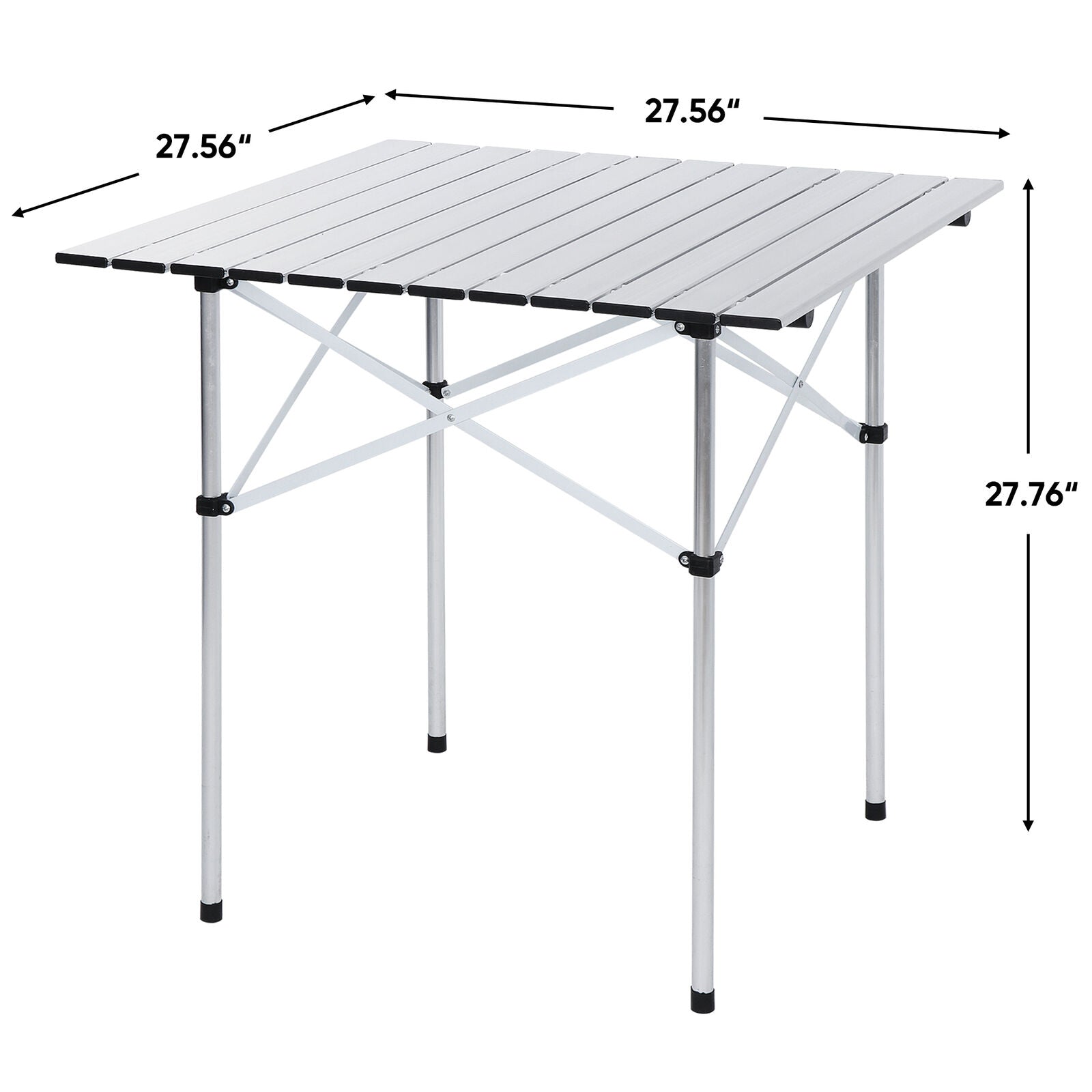 ZENSTYLE Sturdy Folding Camping Table with Aluminum Table Top and Carry Bag for Picnic Camp Portable, Silver, 27.6 in, 27.6 in