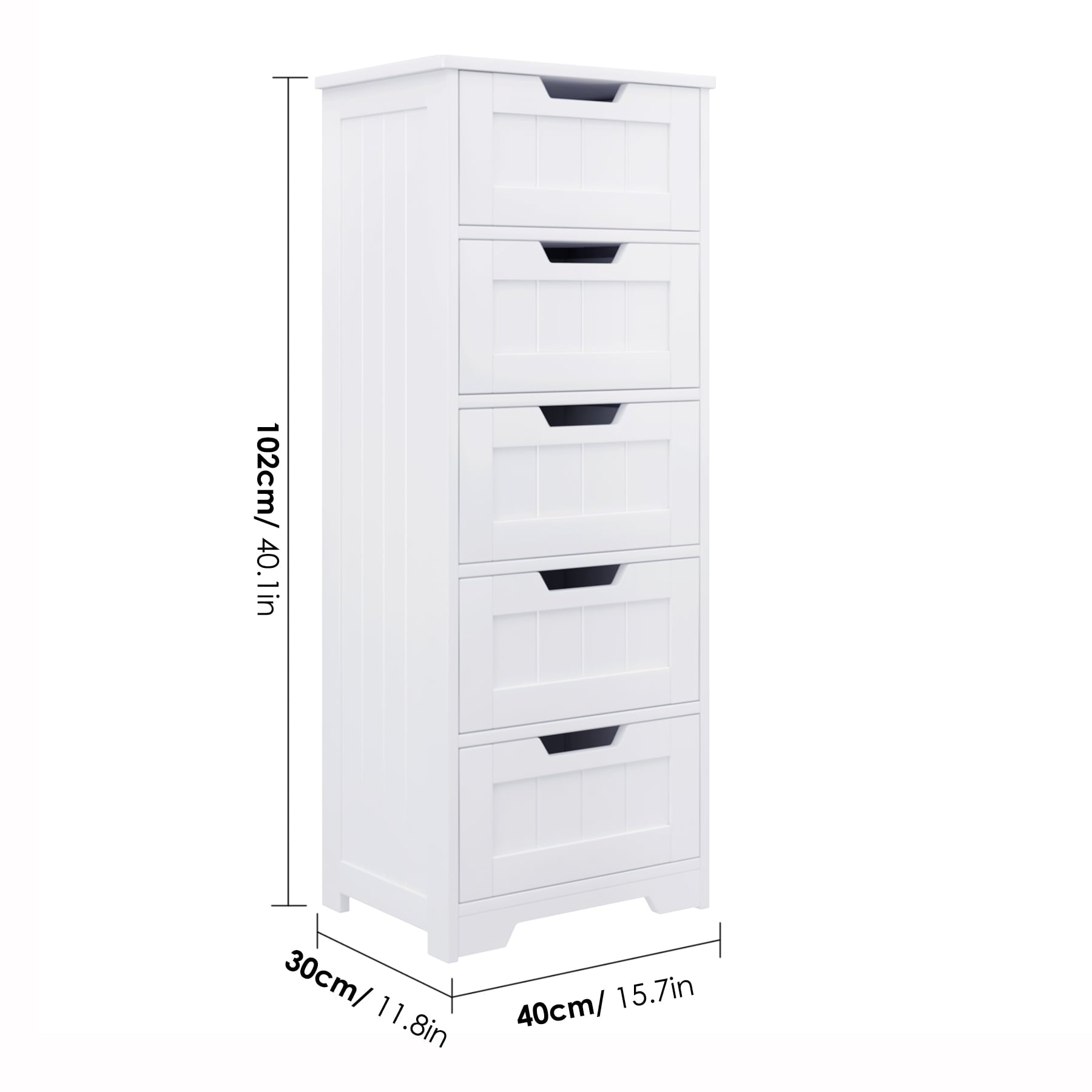 Homfa Bedroom Dresser with 5 Drawers, Wooden Bathroom Linen Cabinet, White Finish