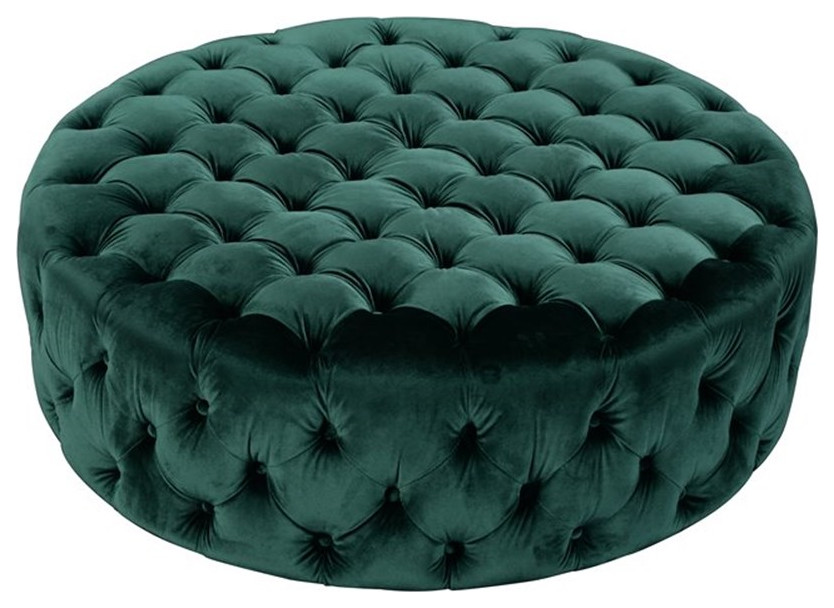 American Home Classic Jasper 16 quotSmall Round Velvet Ottoman in Green   Contemporary   Footstools And Ottomans   by Homesquare  Houzz