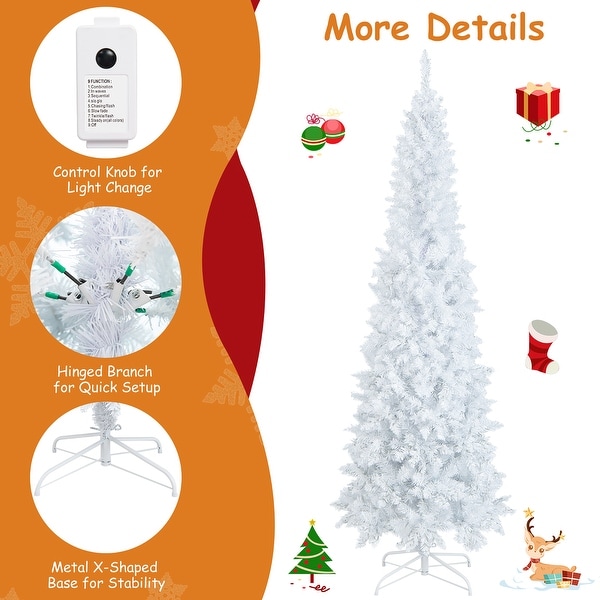 Gymax 7FT PreLit Slim Pencil Christmas Tree Full Artificial Tree w/