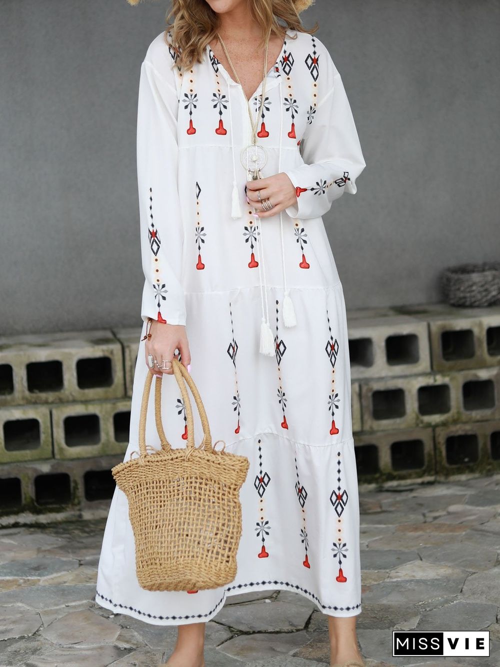 Floral Fringed Boho Summer Dress White Dresses