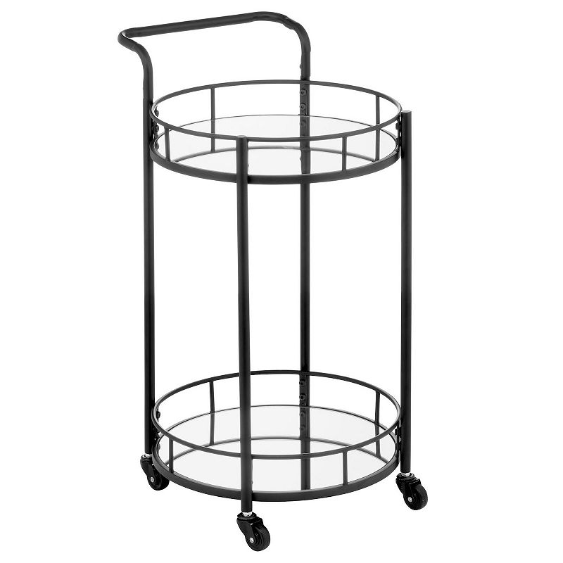 mDesign Metal Round Rolling Food and Beverage Bar Cart with Glass Shelves