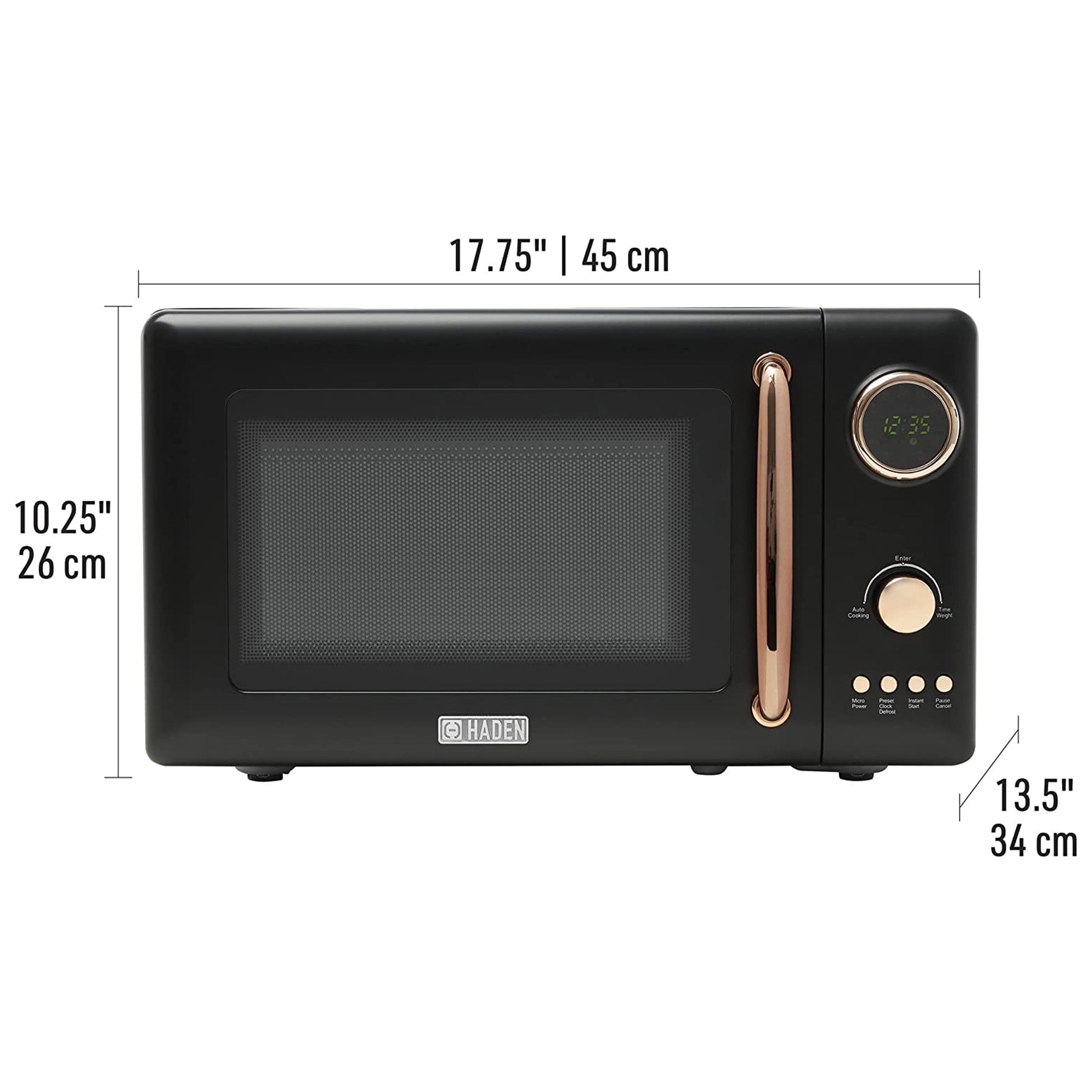 Haden Heritage Vintage 700W Countertop Home Kitchen Microwave Oven, Black/Copper