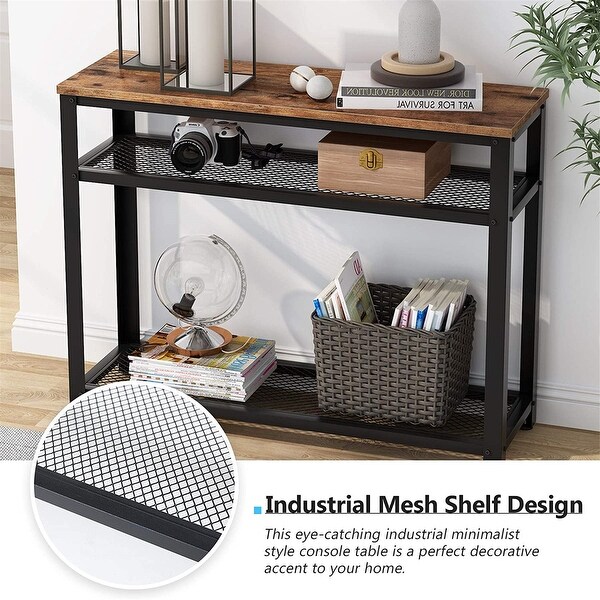 Console Table， Entryway Hallway Table with 2 Mesh Storage Shelves，Sofa Table Behind Couch