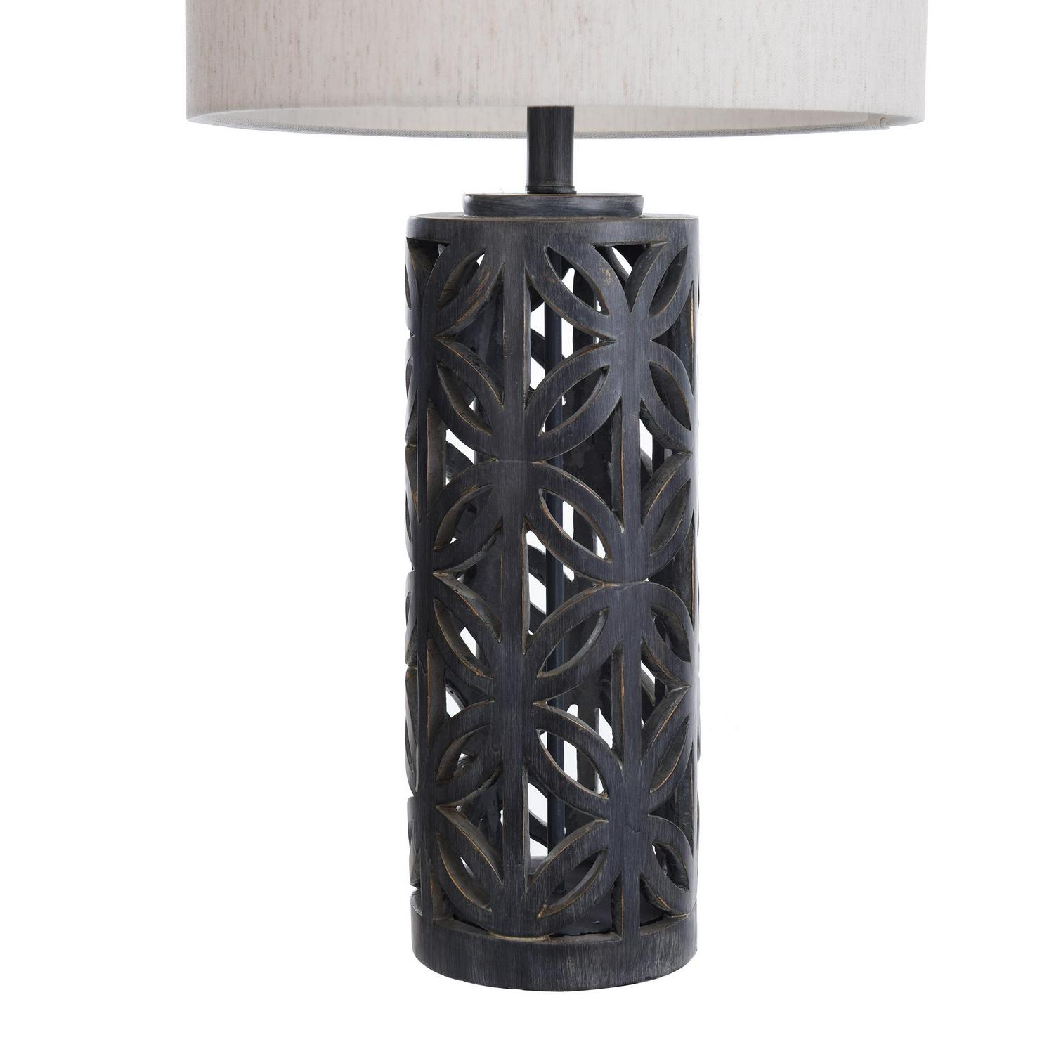 Aasha Malta Black Table Lamp Black Ceramic Finish， Heathered Oatmeal Fabric Shade