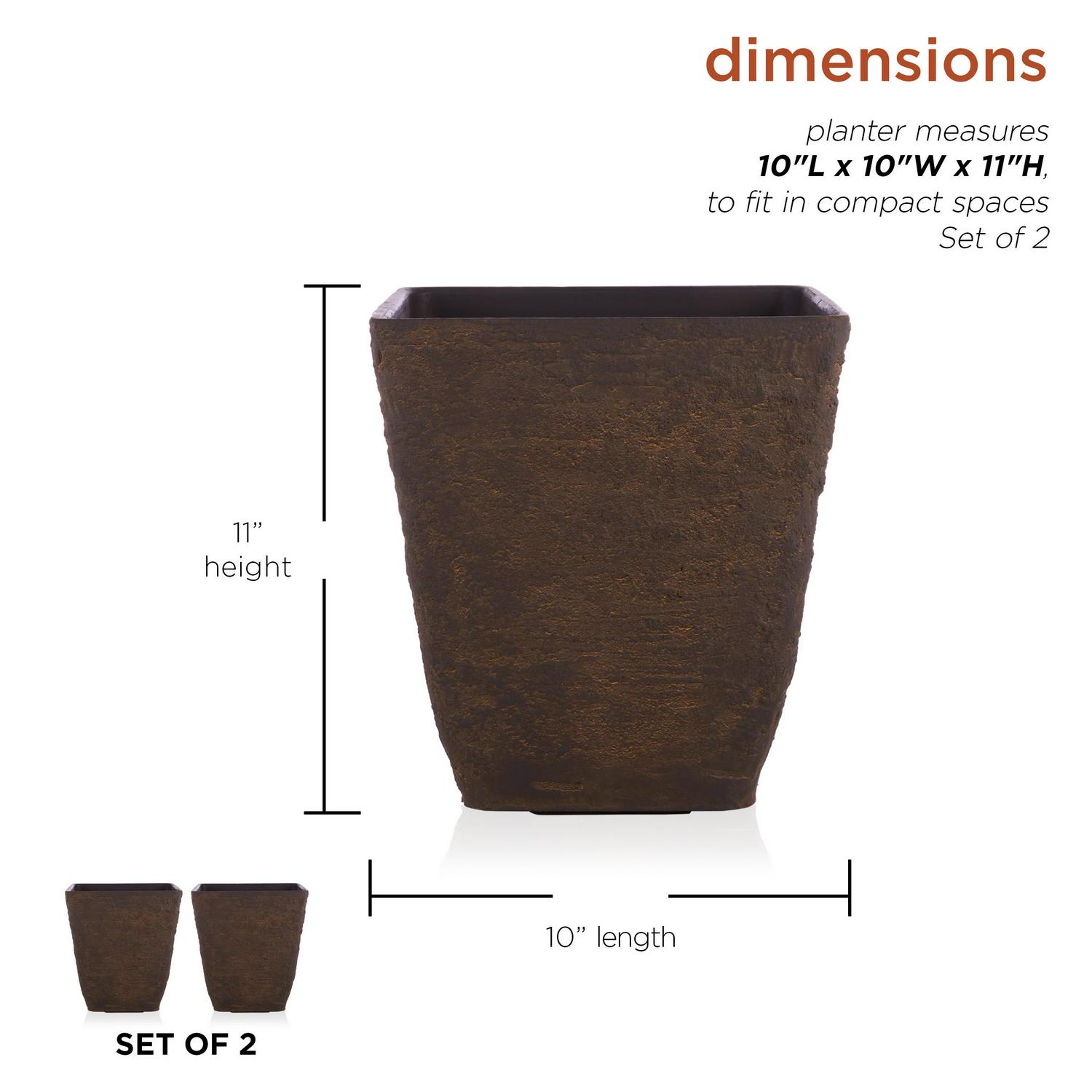 Alpine Corporation 10  x 11  StoneLook Planters Brown Set of 2  Crowdfused