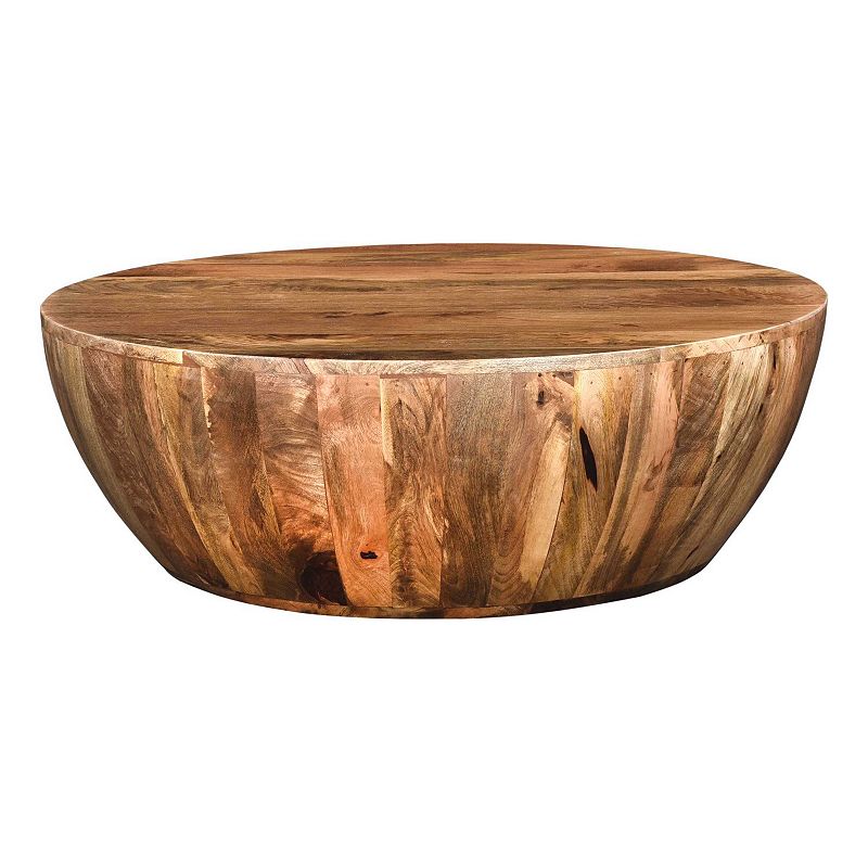 Mango Wood Coffee Table In Round Shape， Dark Brown