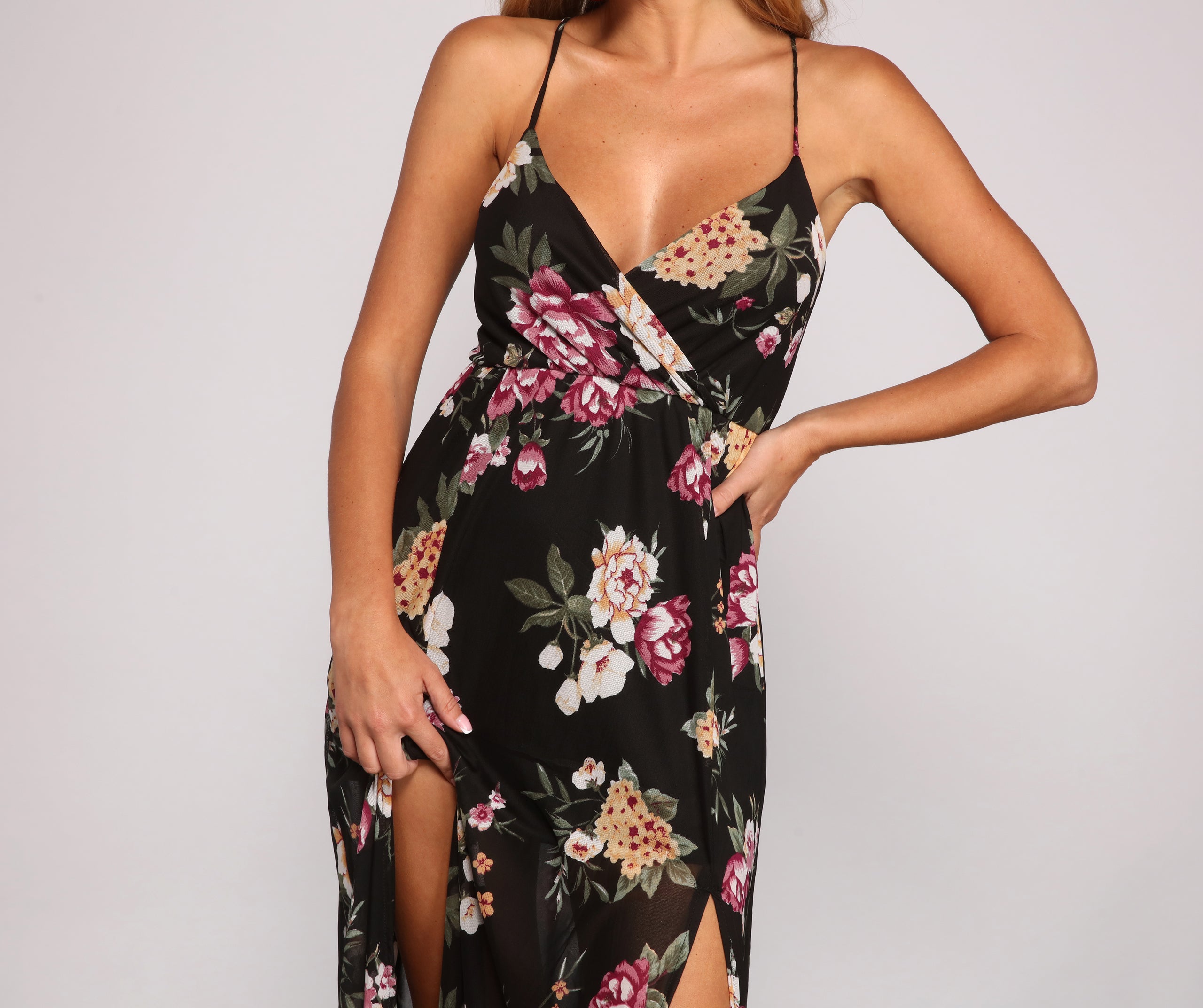 Pop Of Floral Mesh Maxi Dress