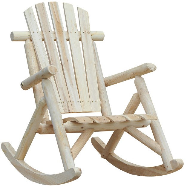 Outsunny Wooden Adirondack Rocking Chair Outdoor Rustic Log Rocker With Slatted Design For Patio