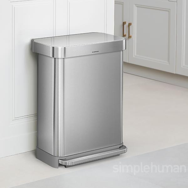 simplehuman Stainless Steel 145 gal Rectangular Trash Can with Liner Pocket