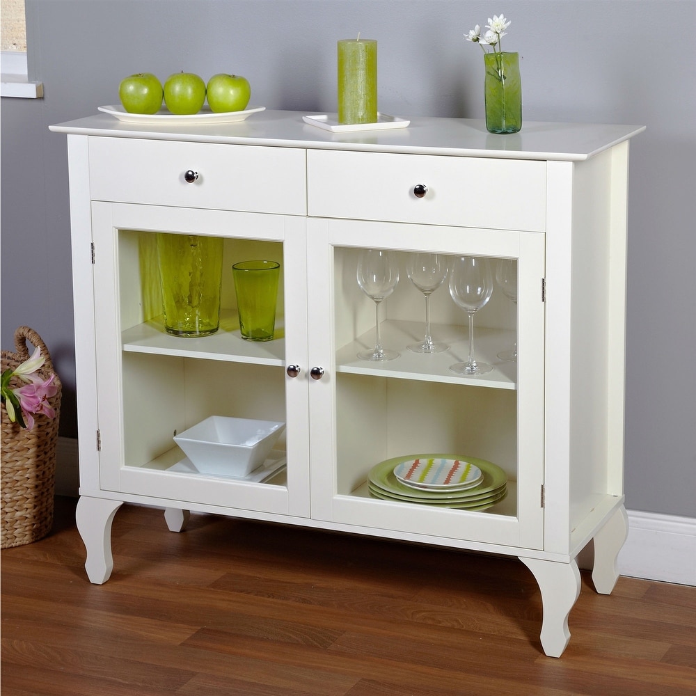 Antique White Sideboard Buffet Console Table with Glass Doors   36\