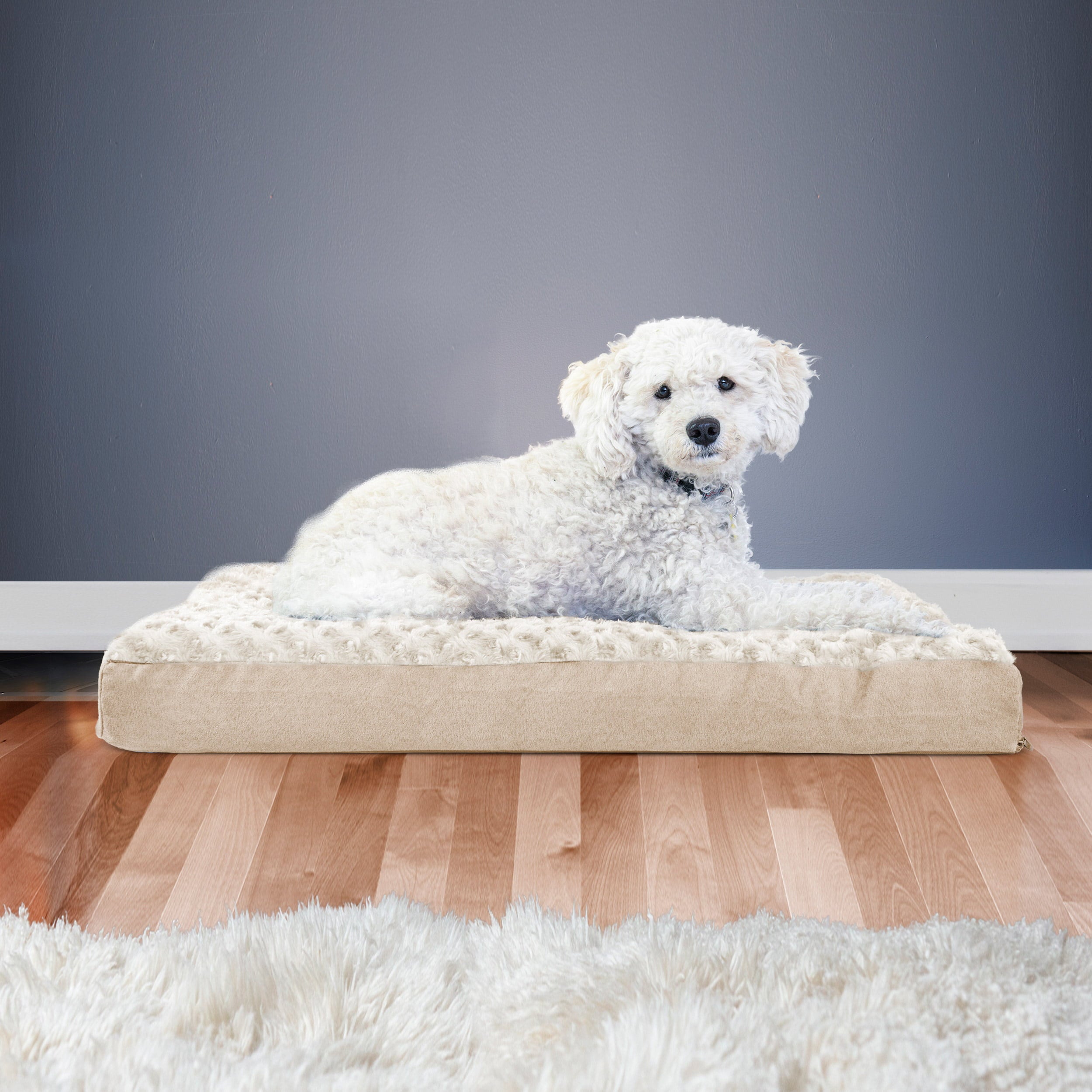 FurHaven Pet Products | Deluxe Orthopedic Ultra Plush Mattress Pet Bed for Dogs & Cats, Cream, Medium